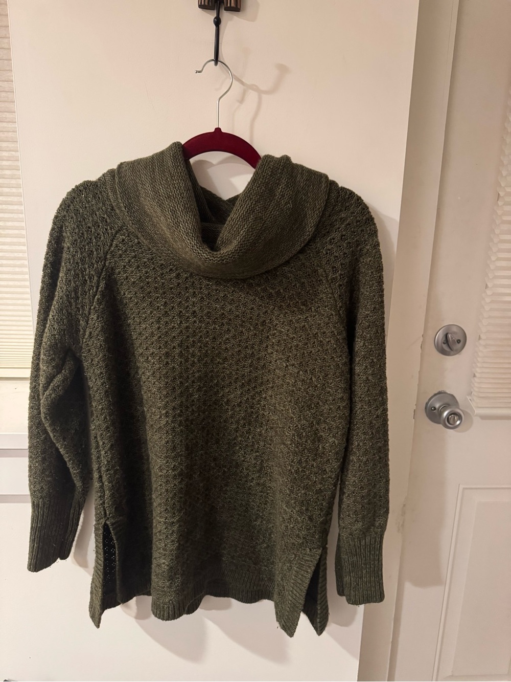 Indigo Olive Green Cowl Neck Knit Sweater